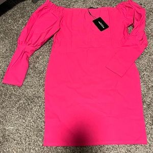 Pink off the shoulder midi dress